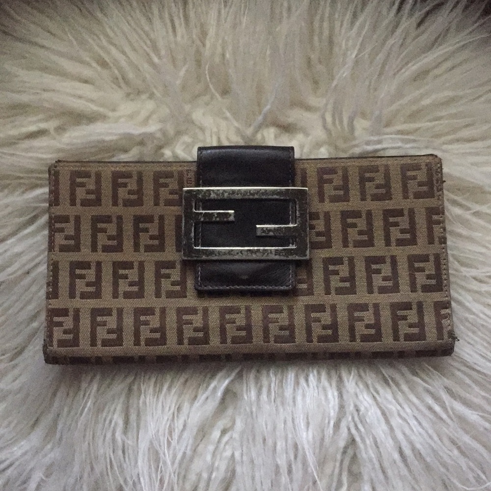 FENDI Authentic MONOGRAM Wallet Brown Leather